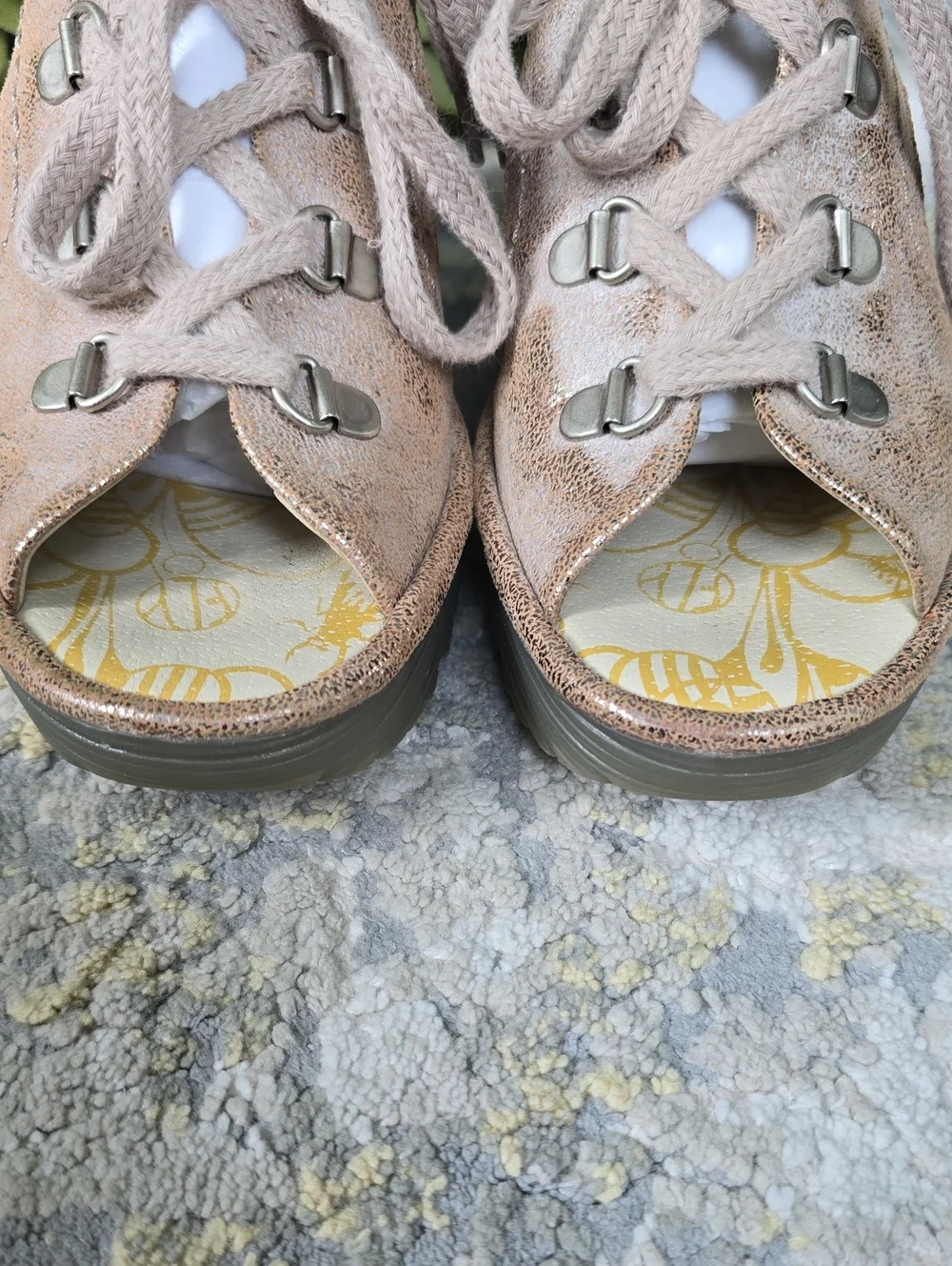Fly London Women’s YLFA  Metallic Gold Lace-Up Slingback Sandals Size 38